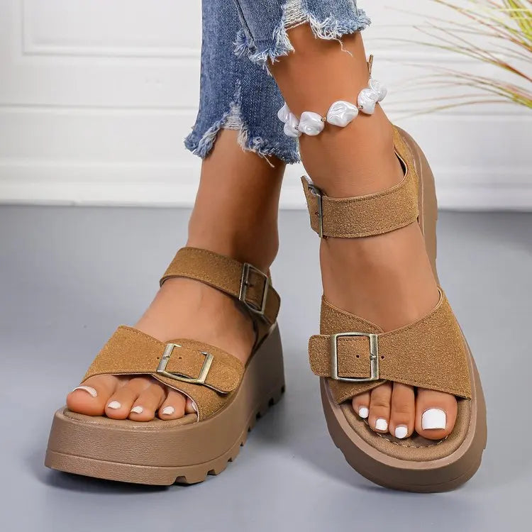 Chunky Plateau-Sandalen für Damen, 5 cm Keilabsatz, lässige Pantoletten mit dickem Boden für den Strand 320
