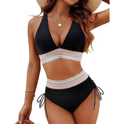 Ensemble de bikini sexy à col en V profond pour femme 2026, plage d'été avec coussin de poitrine, maillot de bain taille haute, bikini triangle à cordon de serrage