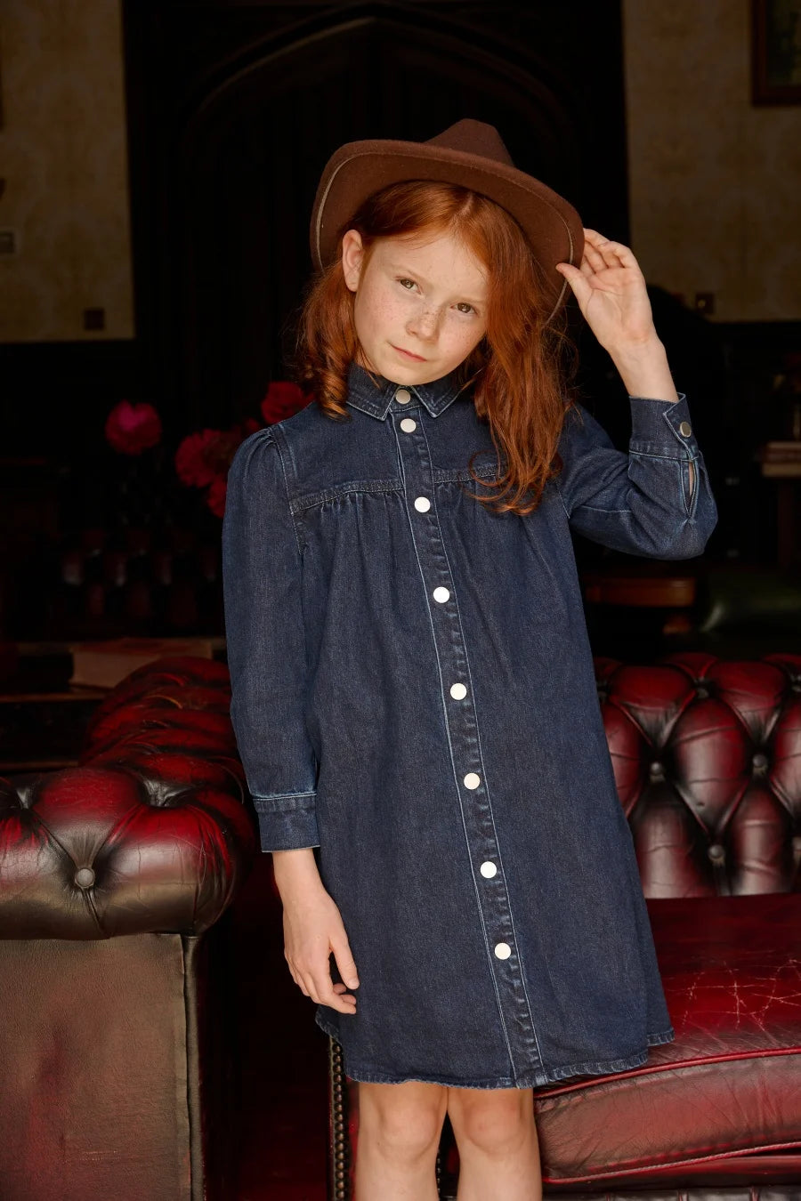 (Spedizione in 1 giorno) Collezione AW26 Denim Varsity, felpa in denim blu navy con ricami, tessuto per l'abbigliamento da giorno, abbigliamento per fratelli e sorelle