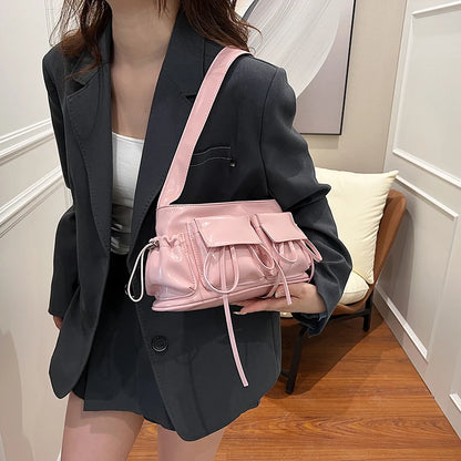 LEFTSIDE Borse a tracolla in pelle PU con design a doppia tasca per donna 2025 Borsa a tracolla di nuova tendenza della moda Borse da donna in argento