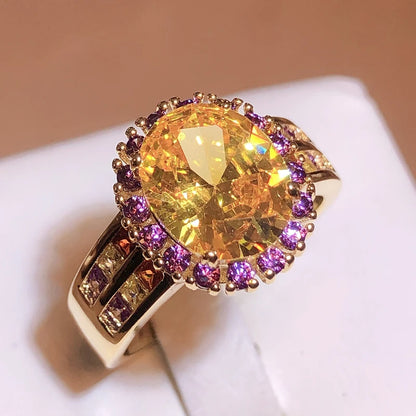 Trendy Citrine Ring for Women Geometry 925 Stamp Fine Jewelry with Oval Gemstones Blue Yellow Pink Zircon Rings Party
