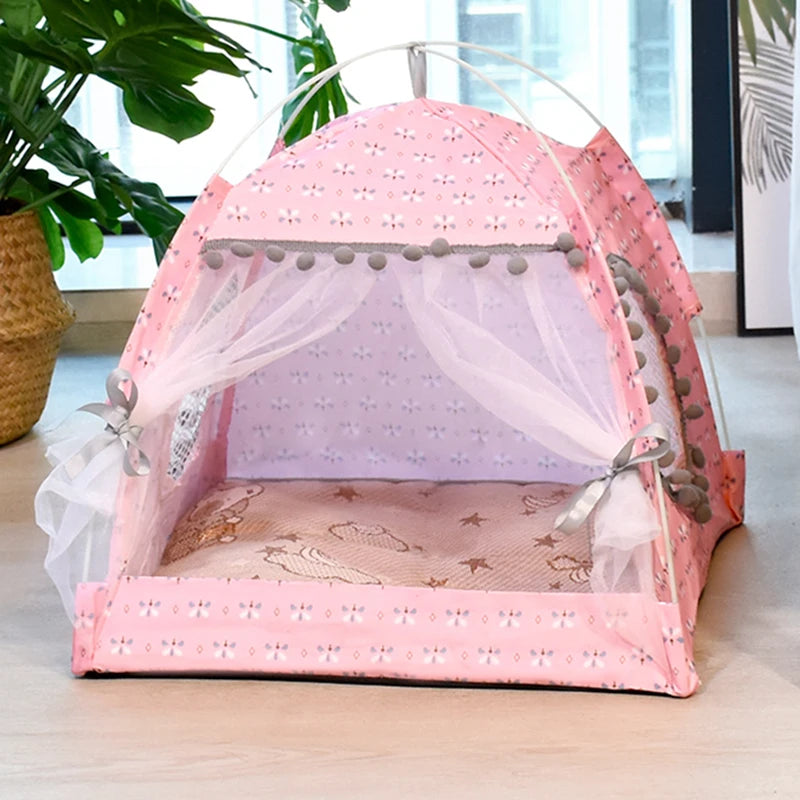 Tenda per gatti con fiori spezzati Tenda semi chiusa per celebrità Internet Nido universale per tutte le stagioni Forniture per animali domestici Nido estivo per cani e gatti