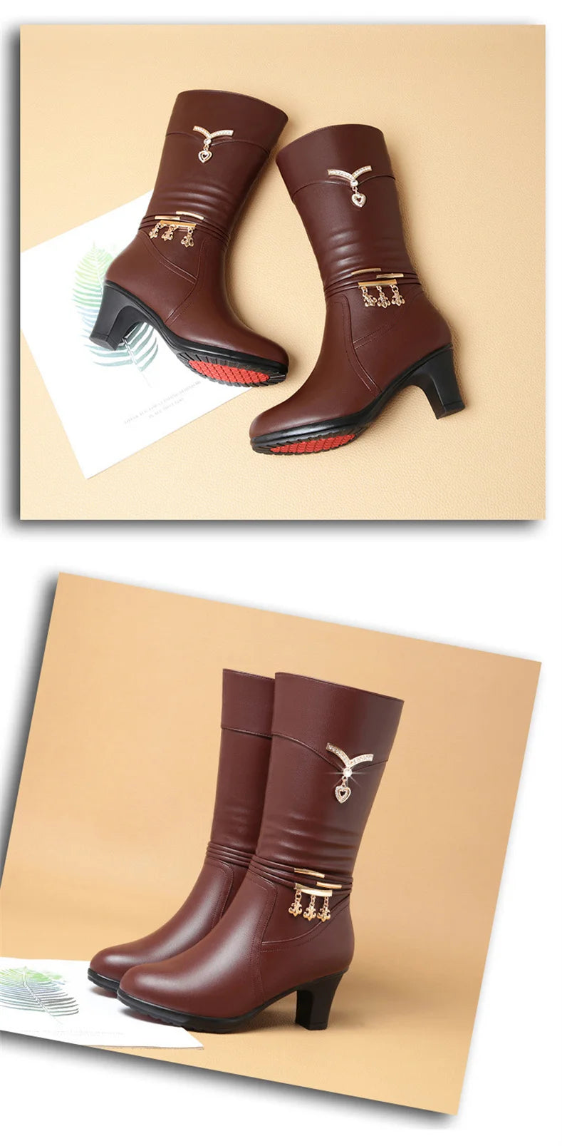 Women Comfortable Fleece Medium Boots Autumn Winter New Style Thick Heel Side Zipper Pointed Fashion High Heels Boots