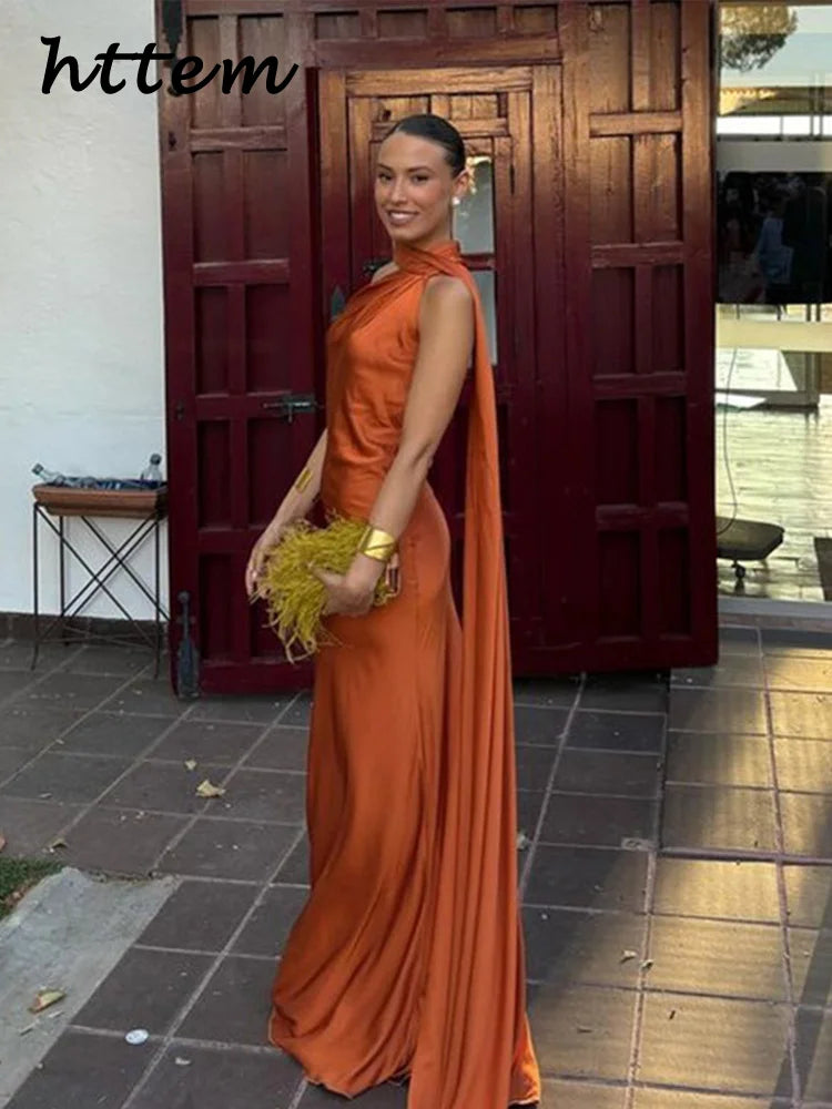 Elegante Abito Lungo da Festa in Raso con Nastro, Vestito Femminile Senza Maniche con Schiena Scoperta, Abiti Chic da Sera Primavera-Estate 2026