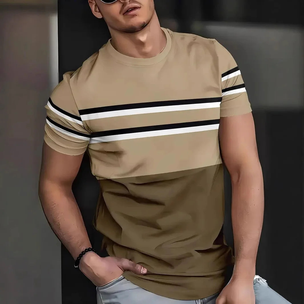 2025 T-shirt casual a righe per uomo T-shirt a maniche corte T-shirt oversize O-Collo Pullover Camicie da uomo da strada Tee Abbigliamento estivo