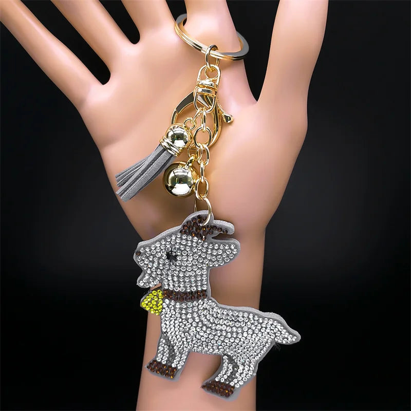 Moda Chihuahua Cane Portachiavi di Cristallo Borsa Accessori per Le Donne Color Oro Portachiavi Gioielli llaveros para mujer K2502S01