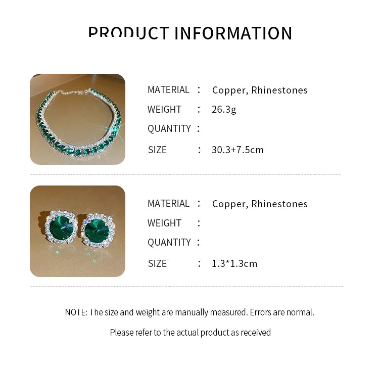 Orecchini a bottone con collana di strass verdi di lusso per le donne collane con Choker di cristallo Set di gioielli per banchetti di matrimoni di moda da donna