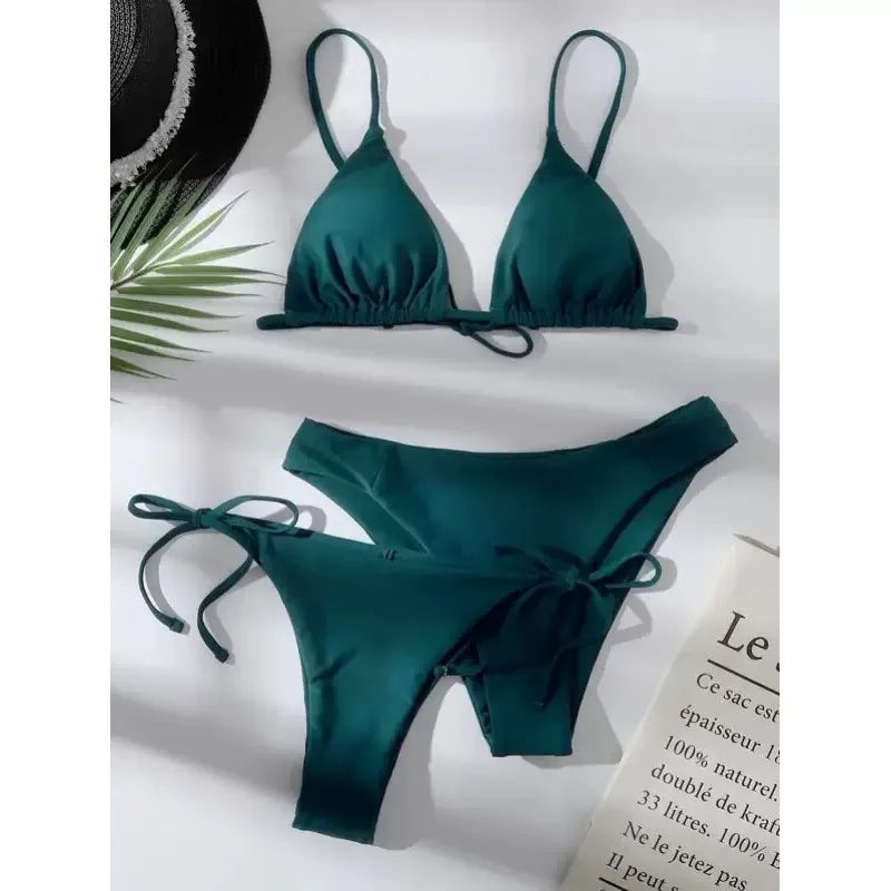 3-teiliges Bikini-Set für Damen, Push-Up-Badeanzug mit 2 Unterteilen, niedriger und mittelhoher Bund, verstellbare Träger, Sommer-Strandbekleidung