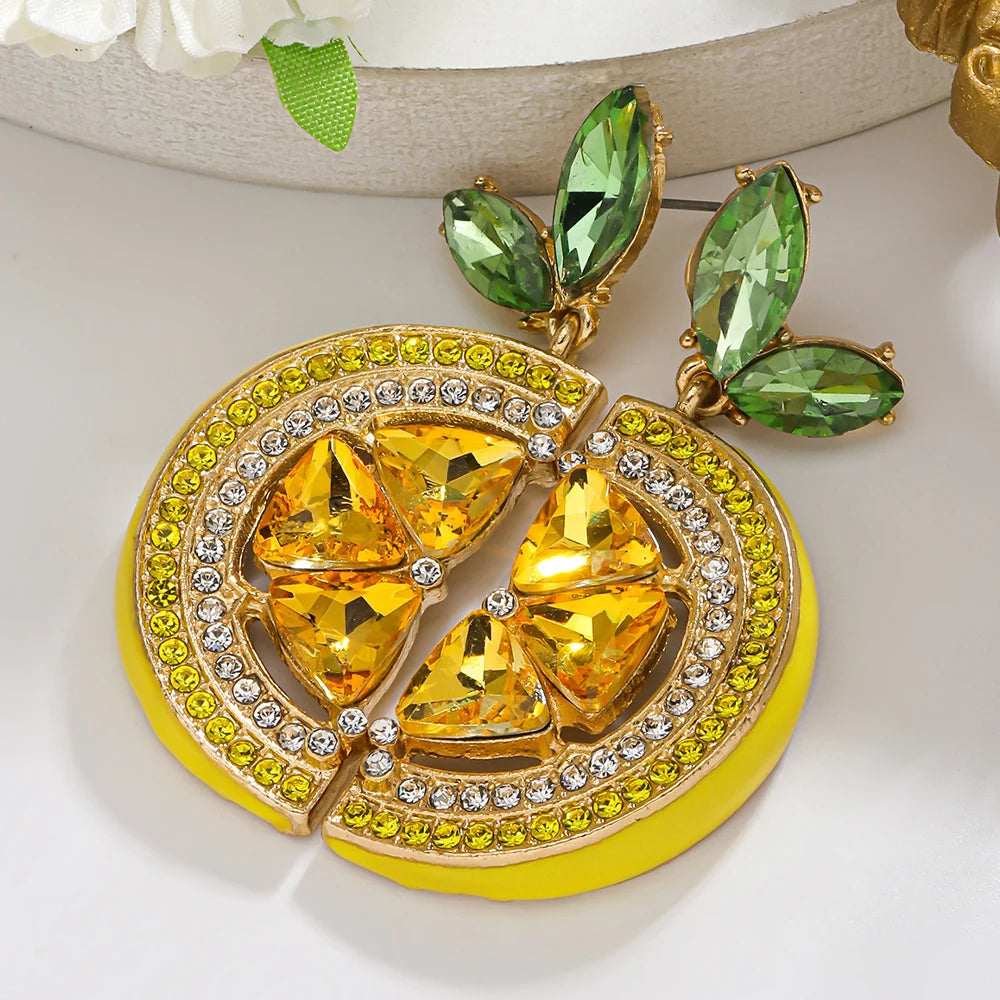 Summer Colorful Rhinestone Lemon Earrings Vacation for Women Gift Beach Trend Fruit Crystal Dangle Earrings Cute Party Jewelry