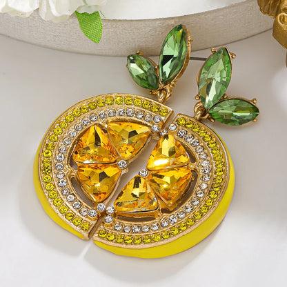 Summer Colorful Rhinestone Lemon Earrings Vacation for Women Gift Beach Trend Fruit Crystal Dangle Earrings Cute Party Jewelry