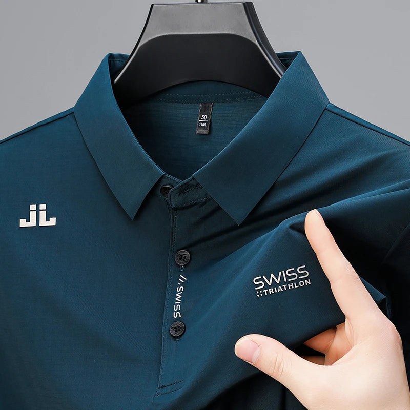 Camicia a maniche corte casual da lavoro da uomo nuova con stemma Polo tinta unita Top versatile confortevole e traspirante alla moda