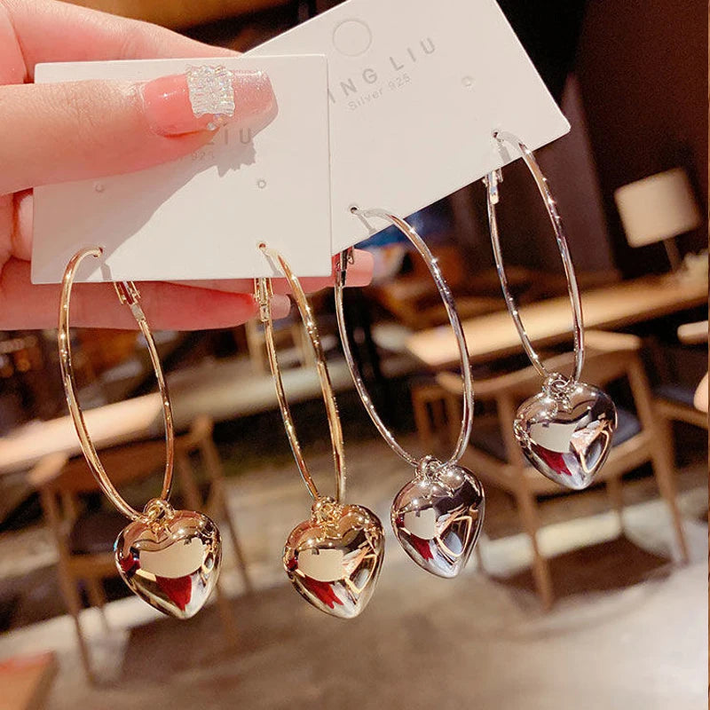 2024 nuovi orecchini pendenti con ciondolo a cuore per le donne Fashion Color oro Design esagerato Big Circle Hoops orecchino regalo di gioielli coreani