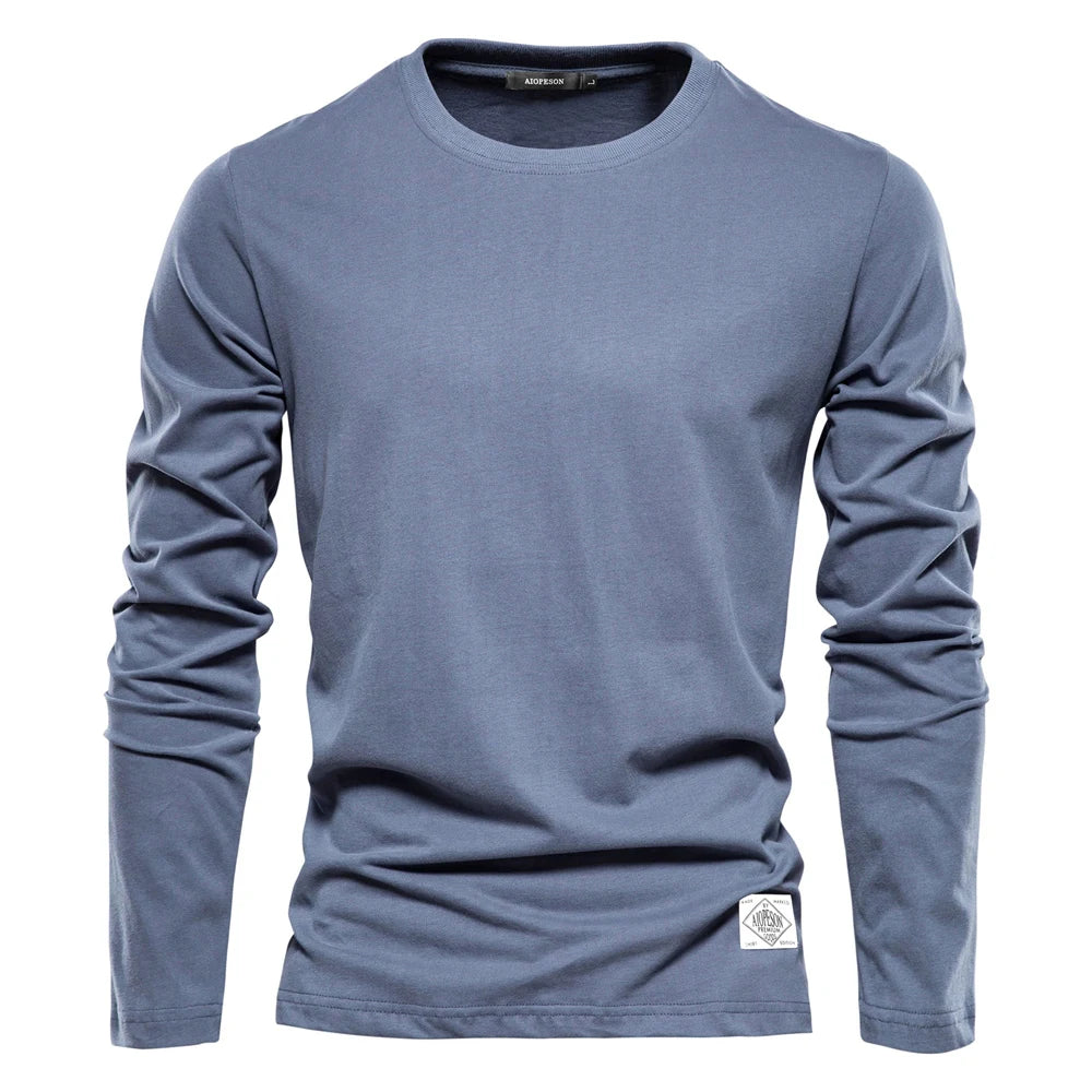 T-shirt a maniche lunghe in cotone 100% per uomo T-shirt da uomo casual primaverili solide T-shirt da uomo di alta qualità Abbigliamento classico T-shirt da uomo