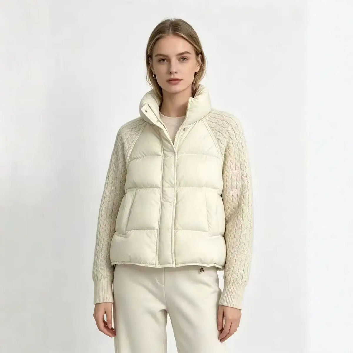 Nuova Giacca Invernale da Donna, Parka con Maniche in Maglia Patchwork, Colletto Alto, Cerniera, Imbottita in Cotone Spesso e Caldo, Cappotto Casual Femminile