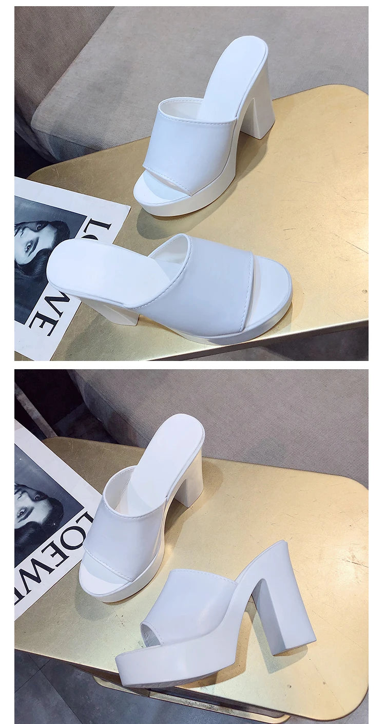 Aphixta 2025 Estate 7 centimetri Tacchi Grossi Presentazioni Aziende Produttrici Giochi Donne Ciabatte Design Bianco Pantofole Della Piattaforma Sandalo Fresco Peep Toe Scarpe Femminili