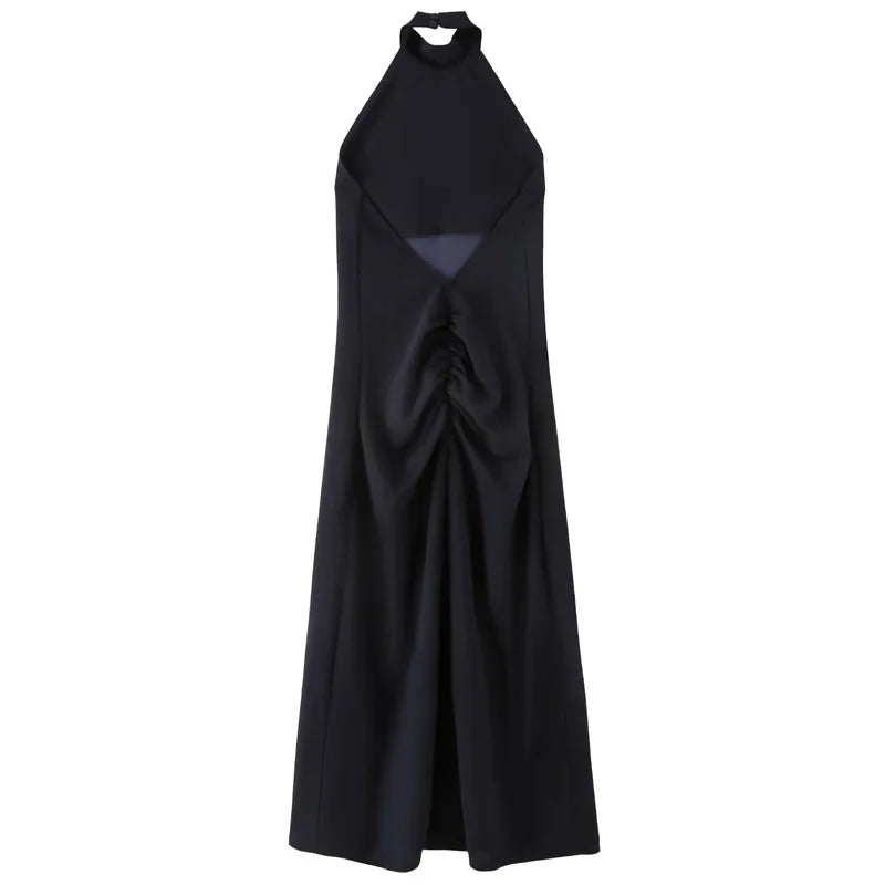 HXAO Abito da donna blu con scollo all'americana Estate Donna 2025 Abiti da sera eleganti da ballo con volant Abito lungo senza schienale Abiti di moda