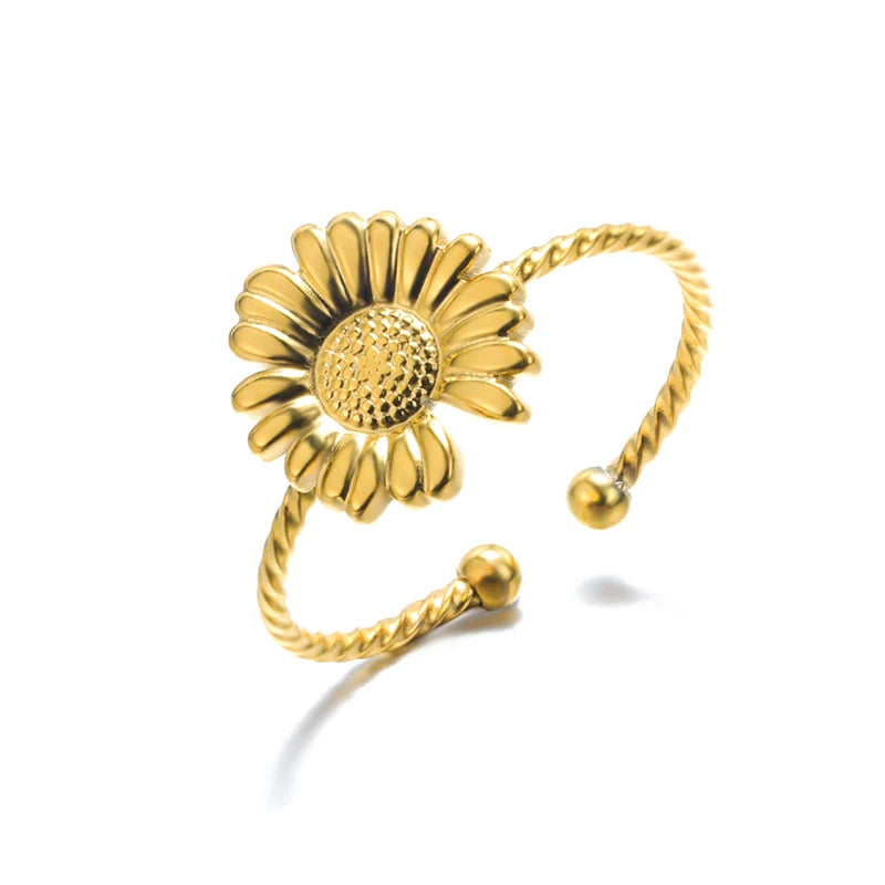 Anelli con fiori grandi esagerati in acciaio inossidabile per le donne Anello da dito con girasole color oro Regalo di gioielli estetici di moda femminile