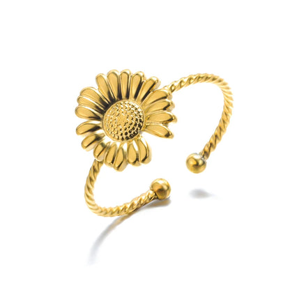 Anelli con fiori grandi esagerati in acciaio inossidabile per le donne Anello da dito con girasole color oro Regalo di gioielli estetici di moda femminile
