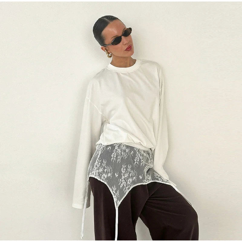 Accessorio per la Vita in Pizzo Trasparente con Peplum Estensibile, Stile Y2K, Vita Alta, Top Finto a Strati, Moda Streetwear, Primavera 2026