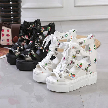 Women Shoes 2025 Summer Sandals 12cm Wedge Platform Open Toe Sandals Woman Rome High Heels Casual Shoes Lady Female Sandalias