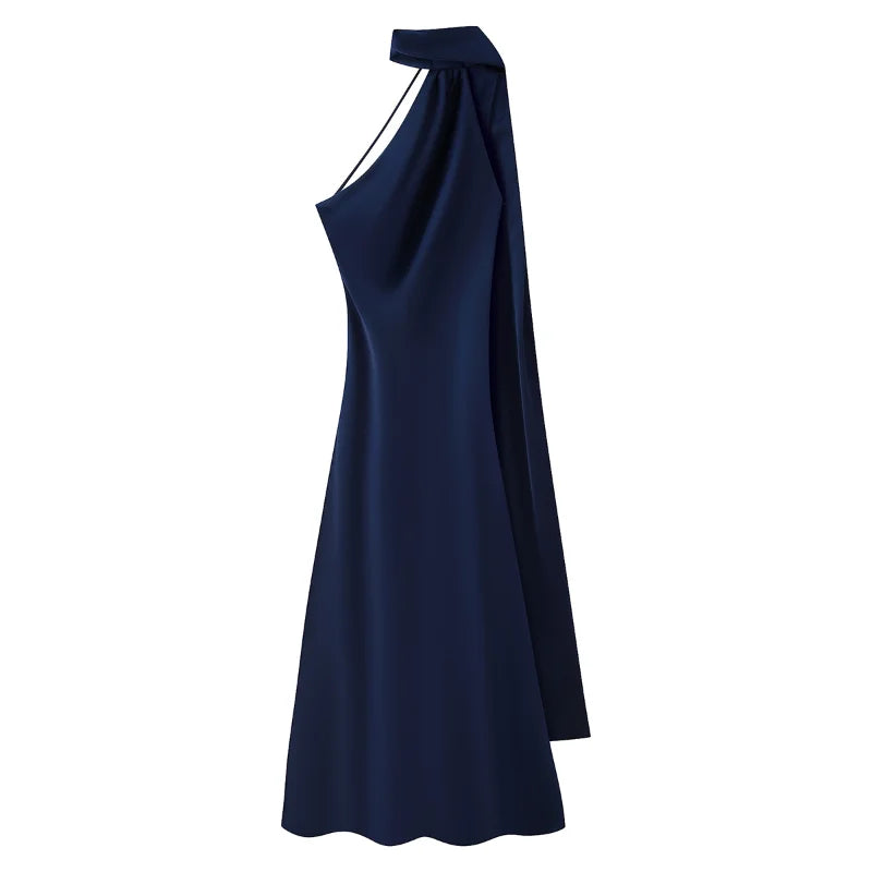 Elegante Abito Lungo da Festa in Raso con Nastro, Vestito Femminile Senza Maniche con Schiena Scoperta, Abiti Chic da Sera Primavera-Estate 2026