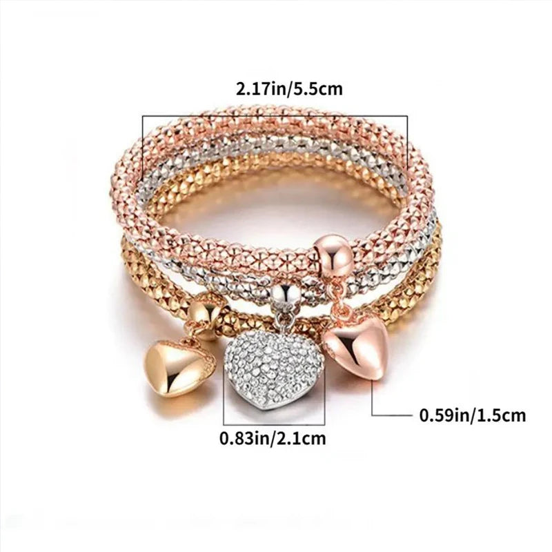 Set da 3 pezzi con lucchetto a forma di cuore, chiave, segno musicale, braccialetto con ciondoli, gufo, placcatura in oro rosa, catena color argento, set di gioielli con bracciale con ciondolo Owm