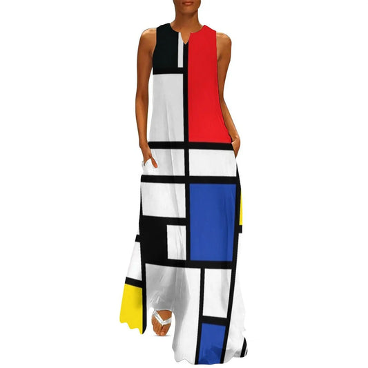 piet mondrian - Composizione con, Rosso, Blu, giallo, nero, bianco Abito lungo abiti estivi abiti da festa da donna abiti da donna Abito