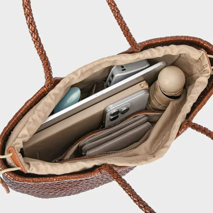 Borsa da donna in paglia intrecciata 2in1 Borsa da ascella in paglia con tracolla regolabile Borsa a tracolla per gnocchi di grande capacità per borsa a secchiello da spiaggia estiva