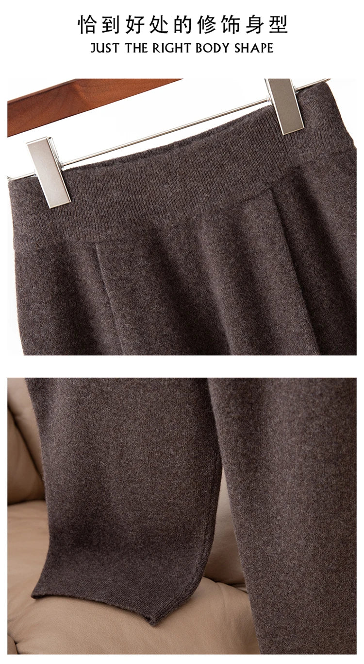 Pantaloni Harem da Donna Autunno Inverno, Caldi e Imbottiti, 100% Lana Merino, Jeans Capri a Vita Alta in Maglia, Pantaloni Slim Fit