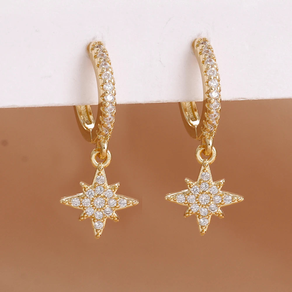 Orecchini pendenti a forma di stella in acciaio inossidabile di lusso per le donne Zirconi scintillanti Orecchini geometrici per piercing all'orecchio Gioielli di moda aretes