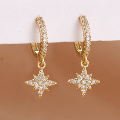 Orecchini pendenti a forma di stella in acciaio inossidabile di lusso per le donne Zirconi scintillanti Orecchini geometrici per piercing all'orecchio Gioielli di moda aretes