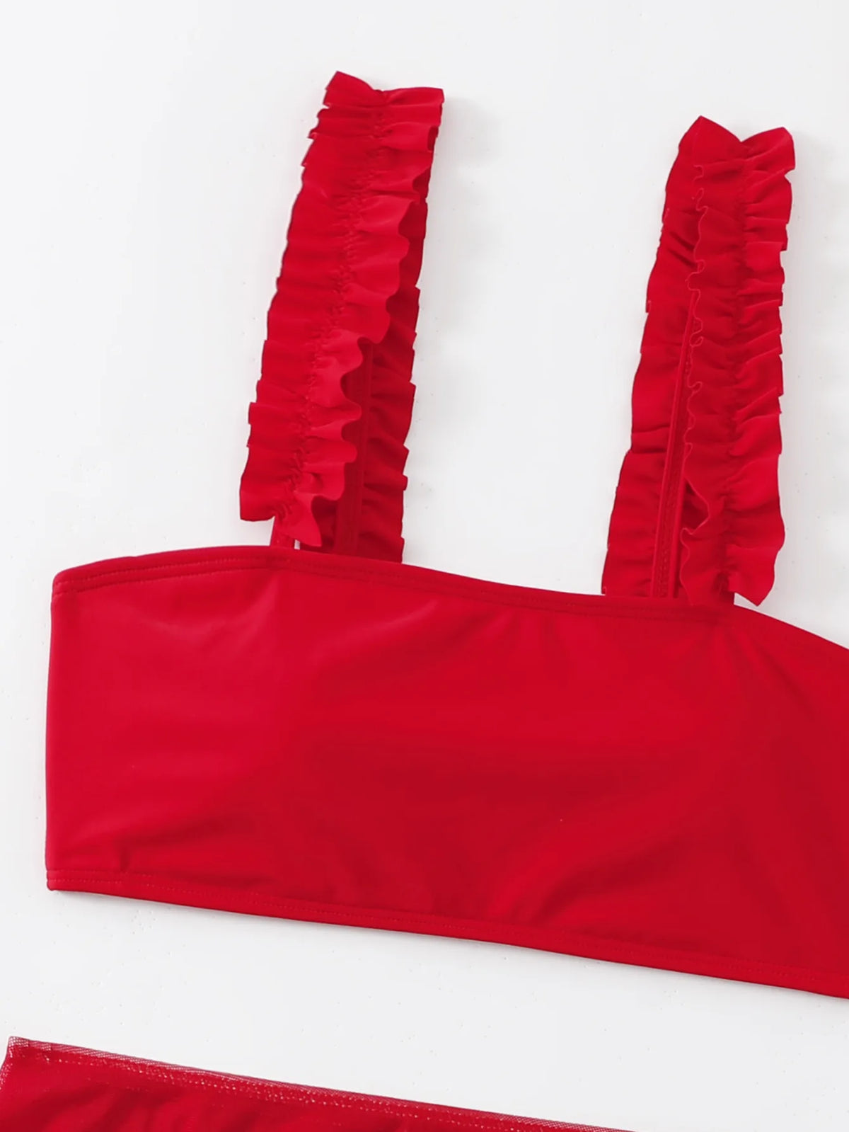 Costume da bagno rosso 2026 da donna, sexy, a vita alta, con gonna, bikini a tre pezzi, con volant, fascia per il petto, per l'estate e la spiaggia
