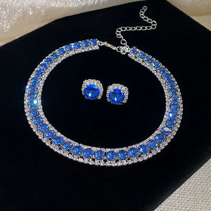 Orecchini a bottone con collana di strass verdi di lusso per le donne collane con Choker di cristallo Set di gioielli per banchetti di matrimoni di moda da donna