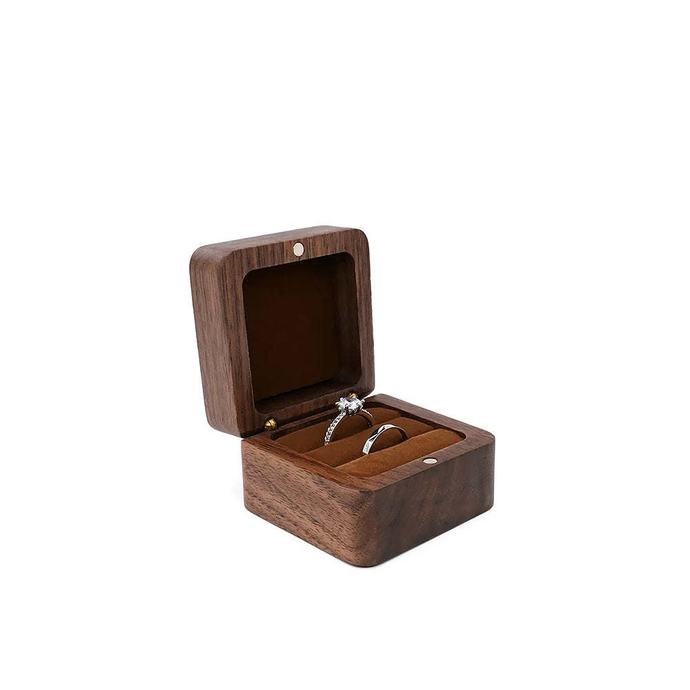 Portagioie con diamanti intarsiati, scatola per fedi nuziali in legno massello di noce, ricerca di matrimonio, anello di diamanti, regalo di San Valentino, gioielli