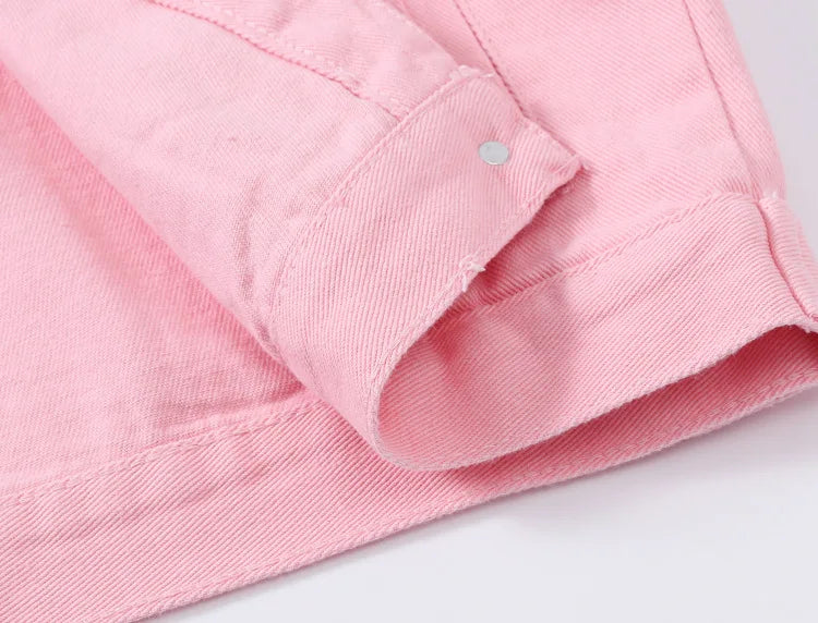 Giacca di jeans rosa Cappotto con risvolto monopetto primavera autunno da donna Moda Verde Nero Rosso Blu Capispalla Cappotto di jeans femminile