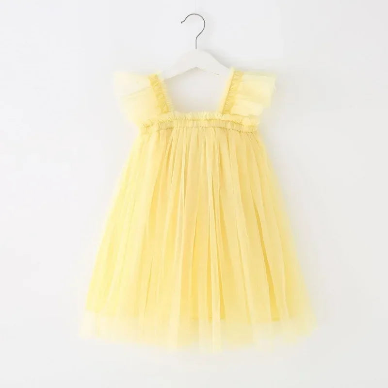Nuova estate bambini ragazza vestito fionda senza maniche colletto quadrato tinta unita maglia principessa abiti da spiaggia bambino abbigliamento casual E2200