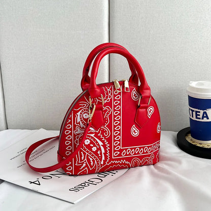 Borsa a conchiglia da donna in pelle PU retrò borsa a tracolla da donna con tracolla a fiori di anacardi estivi Set femminile borse a mano con manico piccolo