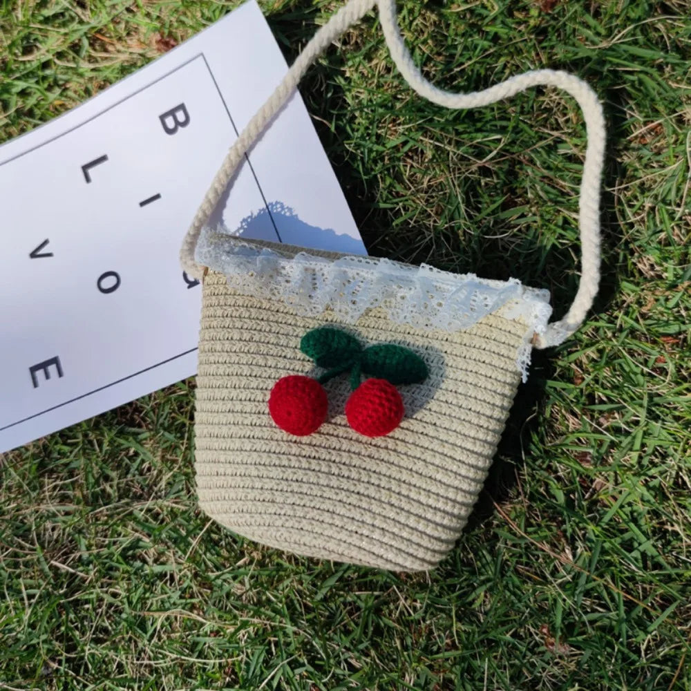 Borsa a tracolla per bambina estiva fatta a mano borsa a tracolla per bambini in paglia di fiori borsa a tracolla per bambini chiavi per bambini portamonete Mini borsa da principessa carina