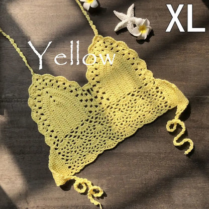 Sexy Women Bikini Crop Top Crochet Boho Beach Bikini Bralette Halter Cami Knitted Bra Tank Top Women's Clothing