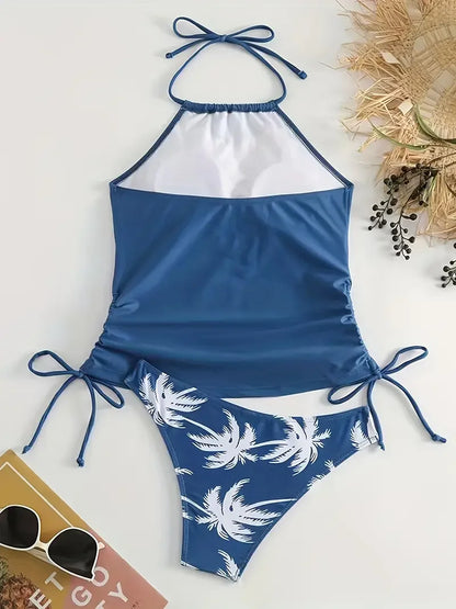 Bretelles imprimées noix de coco, Cache-ventre conservateur grande taille, Bikini fendu pour femme, Cache-ventre conservateur grande taille