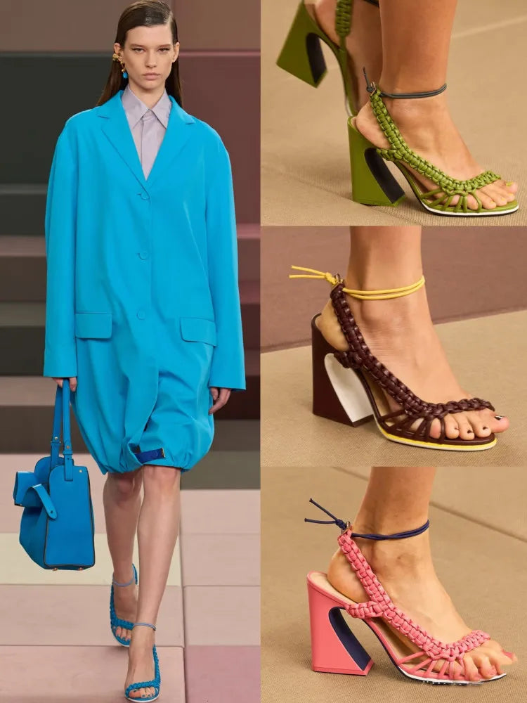 Sandali Estivi da Donna con Tacco Alto Intrecciati, Stile Europeo e Americano, Moda Runway Plus