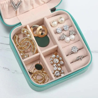 Mini scatola portaoggetti portatile per gioielli, organizer da viaggio, custodia per gioielli, orecchini in pelle, collana, anello, espositore per gioielli