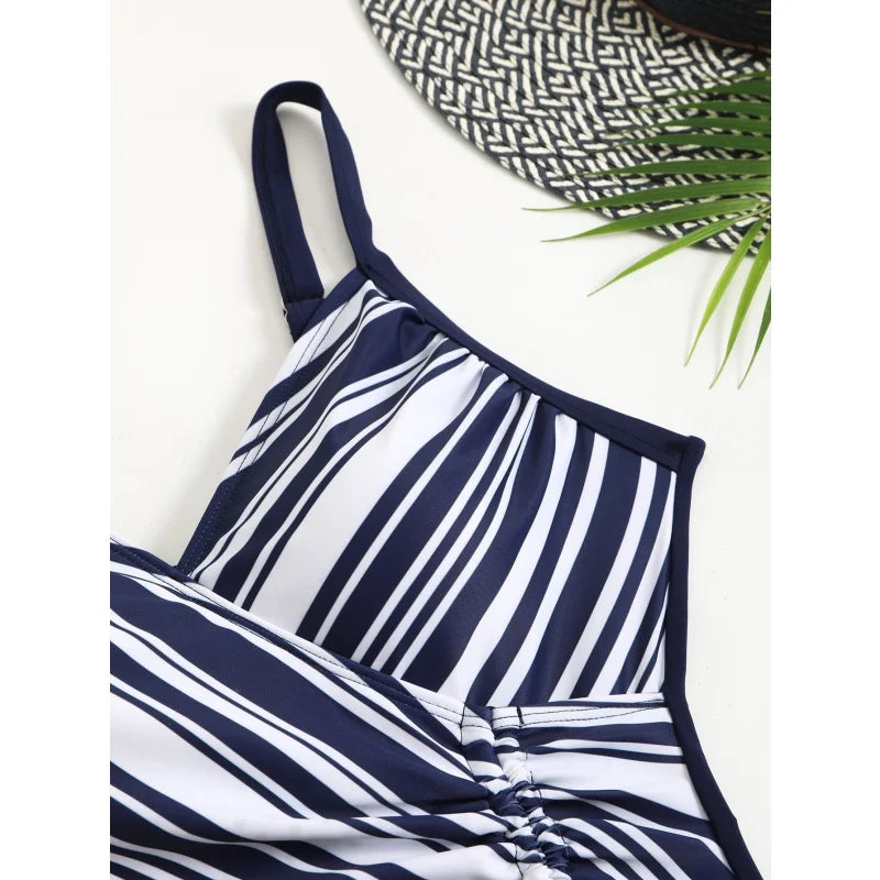 Printing V Neck Swimming Suit for Women Fashion Slim Side Drawstring Bathing Suit Bodysuit Female One Piece Swimsuit Beachwear