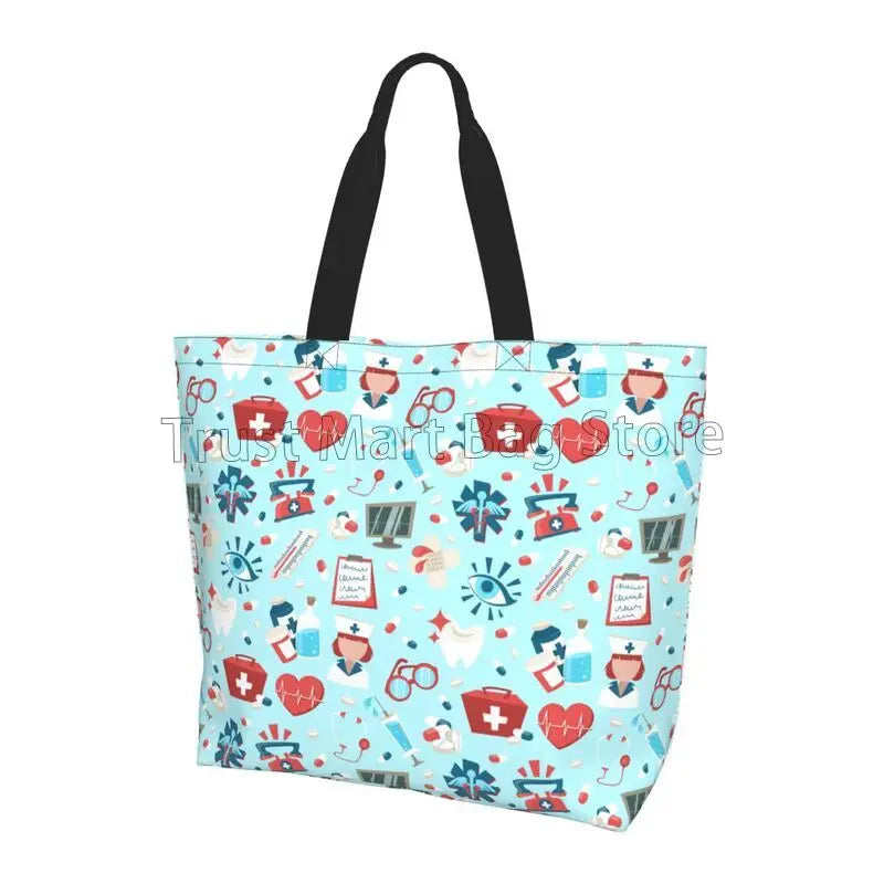 Personalizzato Enfermera En Apuros Dottore Infermiera Medica Borsa a tracolla Tote Bag di grande capacità Borse per le donne Borse per la spesa