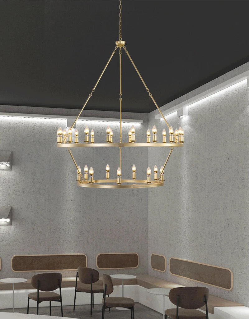 American Wagon Wheel Chandelier light Retro Industrial Candle Large Hanging lamp For Cafe Restaurant Bar Round Ceiling Lamp