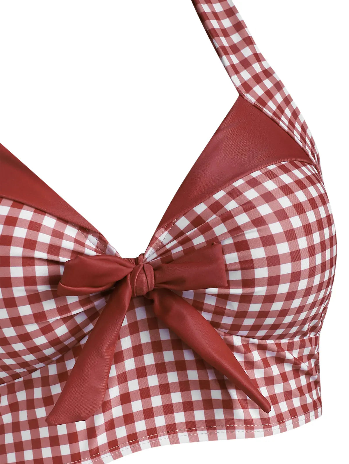 Dressfo Damen Tankini mit Bauchkontrolle, Vintage-Karo-Print, Korsett-Stil, Zierknöpfe, Sommer-Strand-Badeanzug