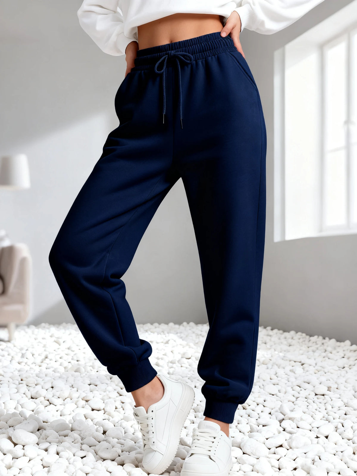 Pantaloni Jogger Invernali da Donna, Pantaloni Sportivi con Tasche, Pantaloni Larghi in Pile, Pantaloni Casual con Vita Elastica, Abbigliamento Sportivo Femminile