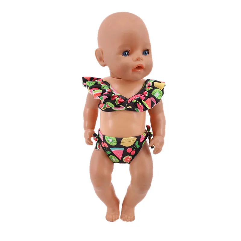 Costume da bagno per bambini in diversi stili, grazioso costume intero per bambole da 43 cm, accessori per bambole americane da 18 pollici, regali giocattolo per ragazze