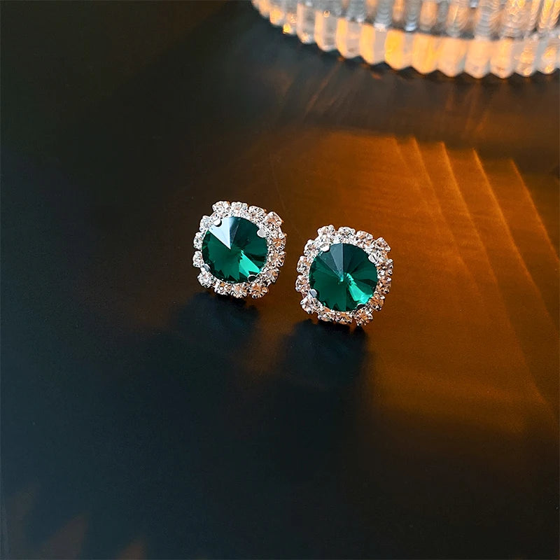 Orecchini a bottone con collana di strass verdi di lusso per le donne collane con Choker di cristallo Set di gioielli per banchetti di matrimoni di moda da donna