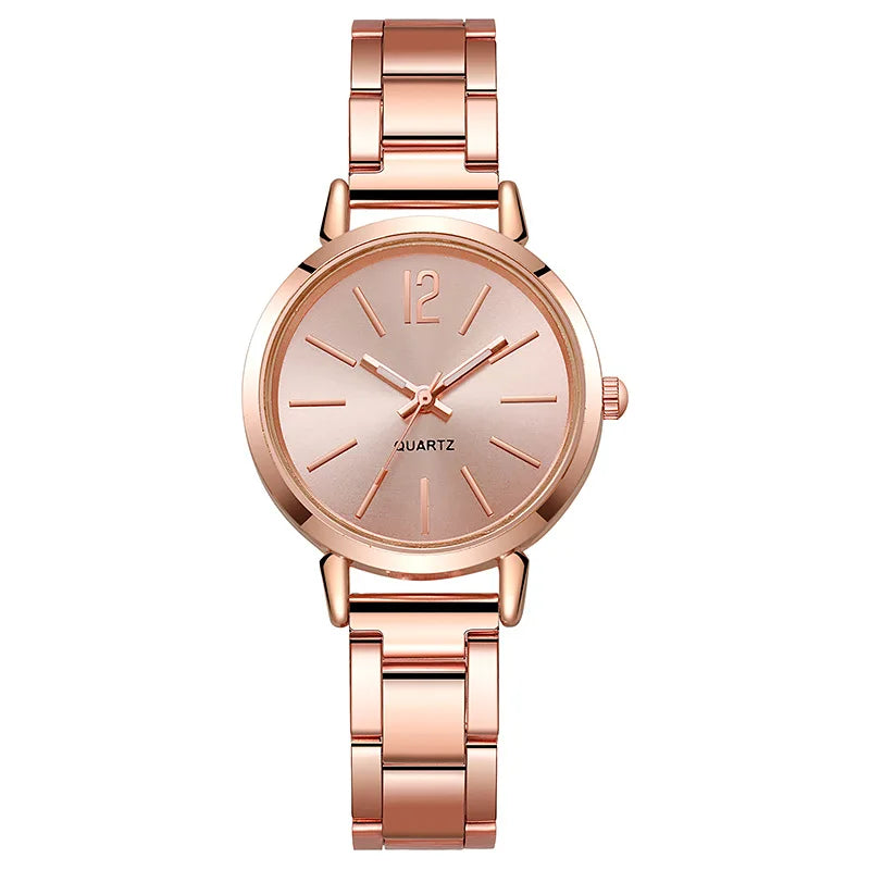 Set da 2 pezzi orologio da donna di lusso quadrante semplice cinturino cavo moda braccialetto in oro orologio da polso al quarzo orologi da donna per studenti Reloj Mujer